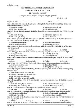 Đề thi thử THPT Quốc gia 2024 lần 3 môn Lịch sử - Mã đề 431 trường THPT Đội Cấn, Vĩnh Phúc