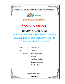 Nghiên cứu hành vi tiêu dùng sản phẩm sữa gạo lứt đậu đỏ OJITA của Công ty Cổ phần  Mía đường Lam Sơn | Bài tập môn Marketing