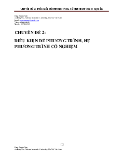 Tìm điều kiện để Phương trình – Hệ phương trình có nghiệm – Đặng Thành Nam