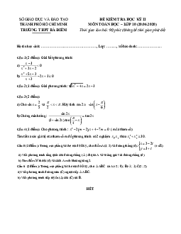 Đề thi học kì 2 Toán 10 năm 2019 – 2020 trường THPT Bà Điểm – TP HCM