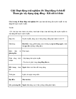 Giải Hoạt động trải nghiệm 10: Hoạt động 4 chủ đề 6 Kết Nối Tri Thức