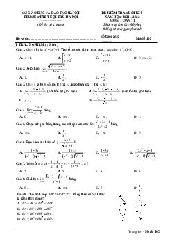 Đề kiểm tra cuối kì 2 Toán 11 năm 2021 – 2022 trường PTDT Nội Trú Hà Nội