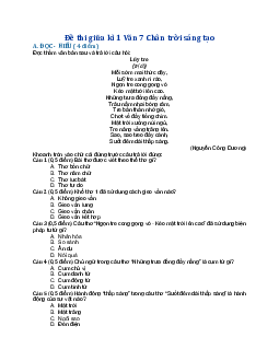 Đề thi giữa kì 1 Ngữ Văn 7 | Đề 1| Chân trời sáng tạo