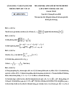 Đề chọn học sinh giỏi Toán 12 năm 2020 – 2021 trường THPT Chu Văn An – Hà Nội