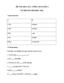 Đề thi tiếng Anh lớp 4 học kì 2 i-Learn Smart Start năm 2022 - 2023