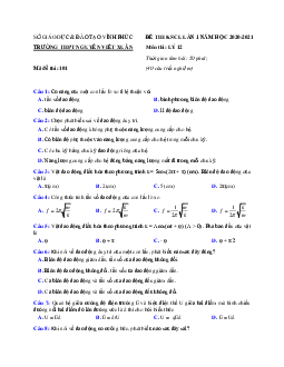 Đề thi thử THPT Quốc gia 2021 môn Vật Lí trường THPT Nguyễn Viết Xuân lần 1 (có đáp án)