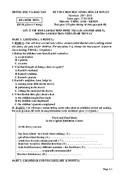 Đề thi chọn HSG cấp huyện môn Tiếng Anh khối 9 năm học 2017-2018