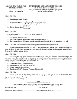 Đề tuyển sinh lớp 10 THPT môn Toán năm 2020 – 2021 sở GD&ĐT Quảng Ninh