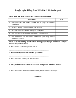 Luyện nghe Tiếng Anh 9 Unit 4: Life in the past