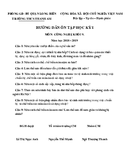 Đề cương ôn tập học kì 1 lớp 9 môn Công nghệ trường THCS Thanh Am, Long Biên