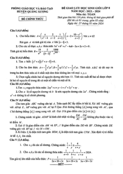 Đề giao lưu HSG Toán 8 năm 2023 – 2024 phòng GD&ĐT Quảng Xương – Thanh Hoá