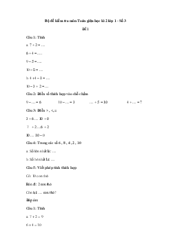 Bộ đề kiểm tra môn Toán giữa học kì 2 lớp 1 - Số 3