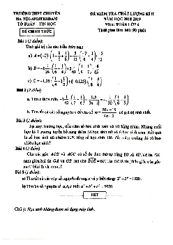 Đề kiểm tra kỳ 2 Toán 6 năm 2018 – 2019 trường chuyên Hà Nội – Amsterdam