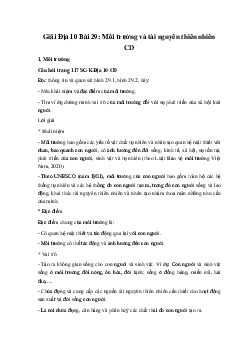 Giải Địa 10 Bài 29: Môi trường và tài nguyên thiên nhiên CD