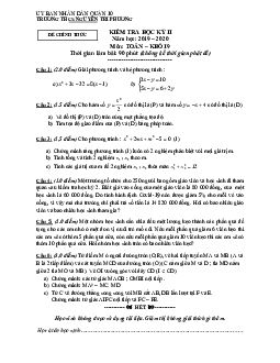 Đề thi HK2 Toán 9 năm 2019 – 2020 trường THCS Nguyễn Tri Phương – TP HCM