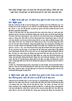 Văn mẫu 8 Nghị luận về một vấn đề của đời sống | Viết văn bản nghị luận về giữ gìn và phát huy giá trị văn hóa của dân tộc