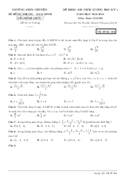 Đề thi học kỳ 1 Toán 12 năm 2018 – 2019 trường chuyên Lê Hồng Phong – Nam Định