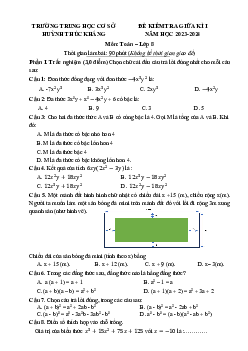 Đề giữa kì 1 Toán 8 năm 2023 – 2024 trường THCS Huỳnh Thúc Kháng – Đà Nẵng