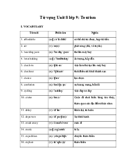 Từ vựng Tiếng Anh lớp 9 Unit 8 Tourism