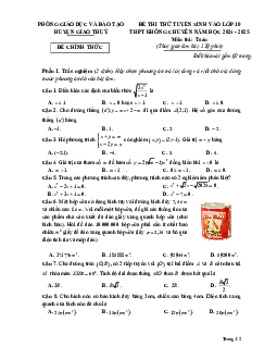 Đề thi thử Toán vào lớp 10 lần 3 năm 2024 – 2025 phòng GD&ĐT Giao Thủy – Nam Định