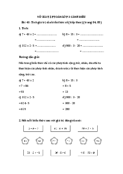 Giải VBT Toán 3 Bài 43: Tính giá trị của biểu thức số (tiếp theo) | Cánh diều