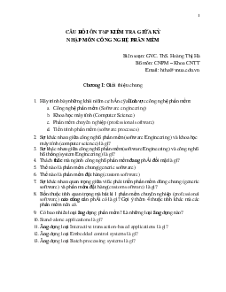 Câu hỏi ôn tập kiểm tra giữa kì | Công nghệ phần mềm | Học viện Nông nghiệp Việt Nam