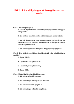 Trắc nghiệm Hóa 10 Bài 11: Liên kết hydrogen và tương tác van der waals | Chân trời sáng tạo