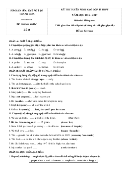 Đề thi tuyển sinh vào lớp 10 môn Tiếng Anh năm học 2016 - 2017 tỉnh Thanh Hóa đề b