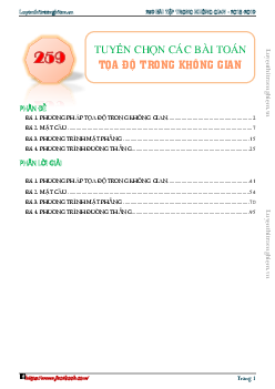 Tuyển chọn 259 bài toán tọa độ trong không gian Toán 12