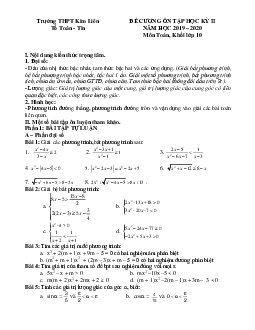 Đề cương ôn tập học kỳ 2 Toán 10 năm 2019 – 2020 trường THPT Kim Liên – Hà Nội