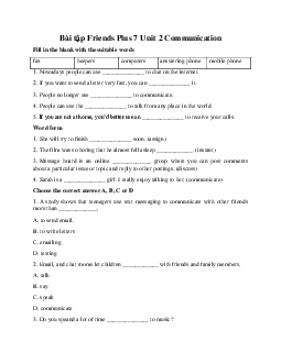 Bài tập Friends Plus 7 Unit 2 Communication