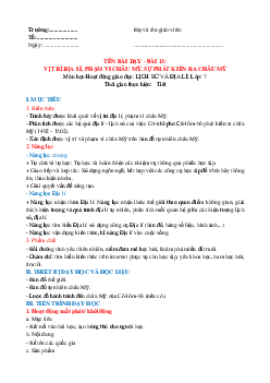Giáo án Bài 13: Vị trí địa lí, phạm vi châu Mỹ. Sự phát kiến ra châu Mỹ Địa lý 7 | Kết nối tri thức