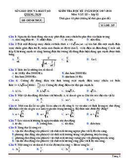 Đề thi học kỳ 1 Vật Lý 12 Quảng Nam 2017-2018