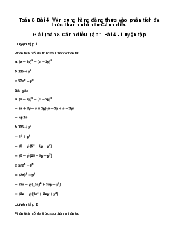 Giải Toán 8 Bài 4: Vận dụng hằng đẳng thức vào phân tích đa thức thành nhân tử | Cánh diều