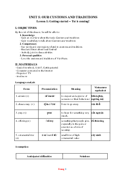 Giáo án Tiếng Anh 8 Global success unit 5 Our customs and traditions