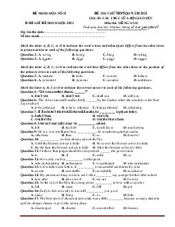 Bộ đề ôn thi tốt nghiệp THPT 2021 môn Tiếng Anh (có lời giải, bộ 4)