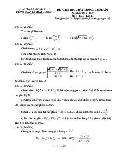 Đề kiểm tra chất lượng Toán 11 năm 2018 – 2019 sở GD&ĐT Bắc Ninh