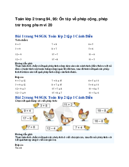 Toán lớp 2 trang 94, 95: Ôn tập về phép cộng, phép trừ trong phạm vi 20 | Cánh diều
