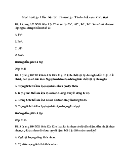 Giải bài tập Hóa 12 bài 22: Luyện tập Tính chất của kim loại