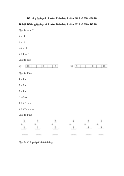 Đề thi giữa học kì 1 môn Toán lớp 1 năm 2019 - 2020 - Đề 10