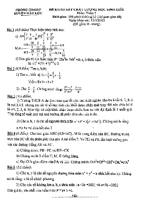 Đề học sinh giỏi Toán 7 năm 2021 – 2022 phòng GD&ĐT Hậu Lộc – Thanh Hóa