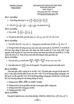 Đề KSNL Toán 7 năm 2022 – 2023 phòng GD&ĐT Thái Thụy – Thái Bình