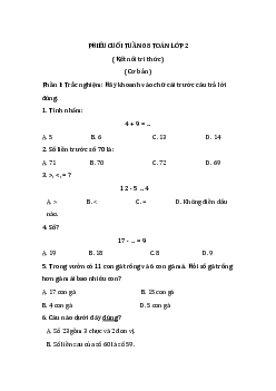 Bài tập cuối tuần Toán lớp 2 Kết nối Tri thức Tuần 8