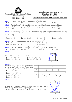 Đề kiểm tra giữa học kỳ 1 Toán 12 năm 2018 – 2019 trường Lương Thế Vinh – Hà Nội