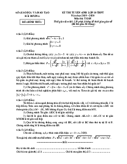 Đề Toán tuyển sinh lớp 10 THPT năm 2019 – 2020 sở GD&ĐT Hải Dương