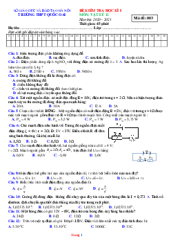 Đề thi cuối kì 1 môn lý 11 trường THPT Quốc Oai-Hà Nội 2020-2021 (có đáp án)