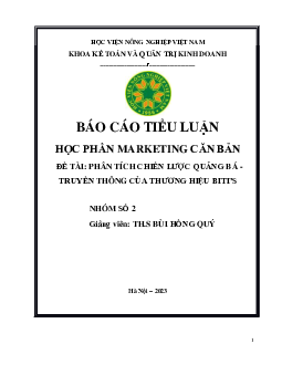 Báo cáo tiểu luận - Phân tích chiến lược quảng bá truyền thông  của thương hiệu Biti's | Học viện Nông nghiệp Việt Nam