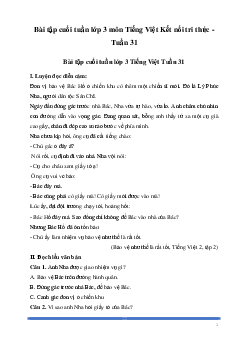 Bài tập cuối tuần lớp 3 môn Tiếng Việt Kết nối tri thức - Tuần 31