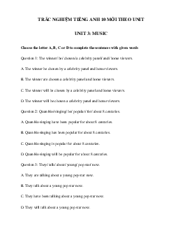 Trắc nghiệm Writing tiếng Anh lớp 10 Unit 3 Music | Global Success