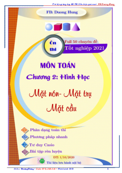 Chuyên đề mặt cầu, mặt trụ, mặt nón dành cho học sinh trung bình – yếu – Dương Minh Hùng Toán 12